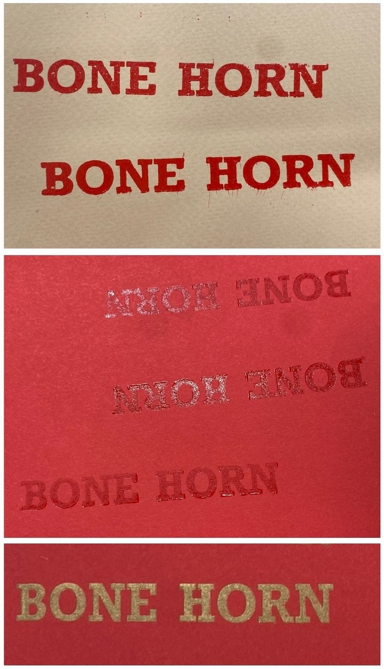 Letterpress — the title on tinted and red stock