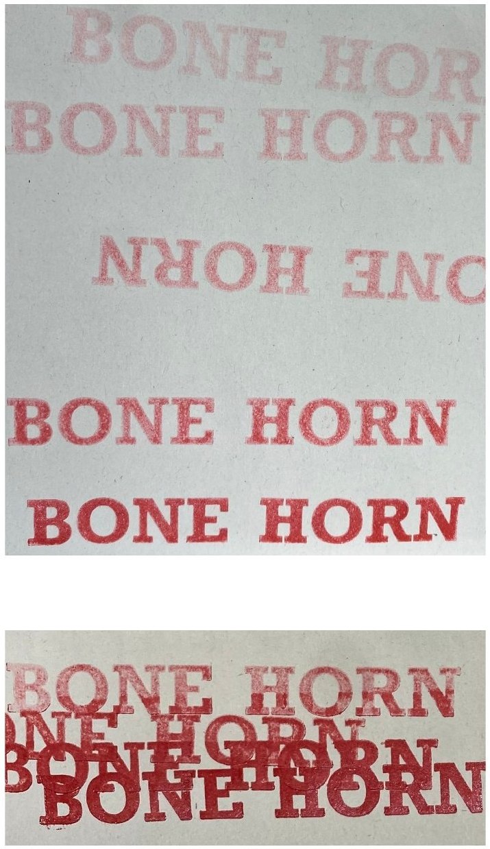 Letterpress — reprinted without re-inking, each impression fainter than the last