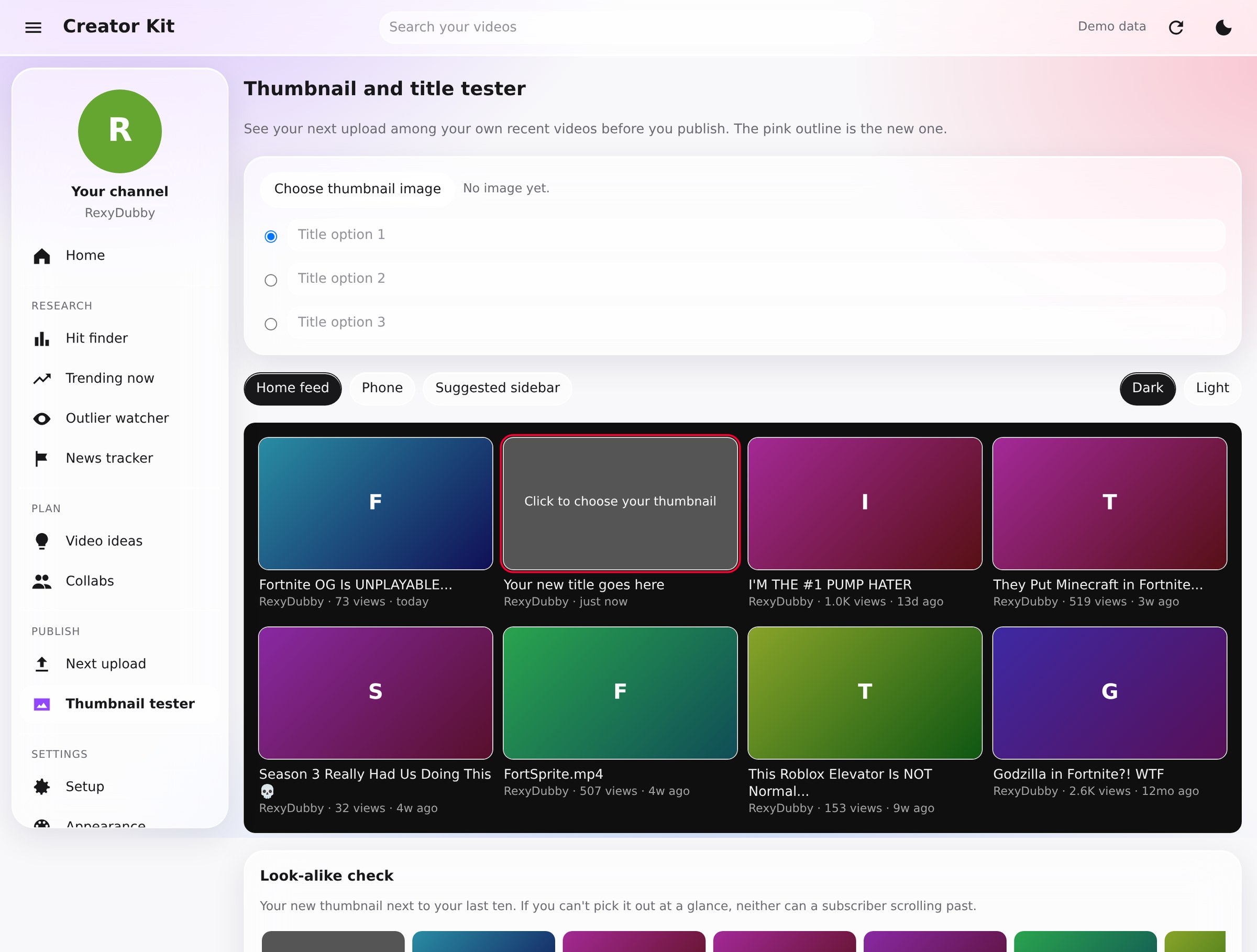 Thumbnail tester — a new thumbnail among the recent ones, at phone size