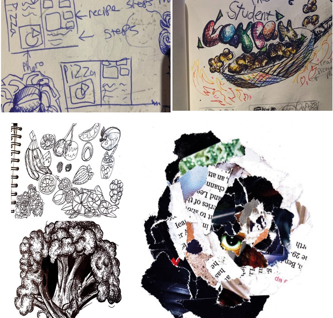 Collage illustration and early sketches