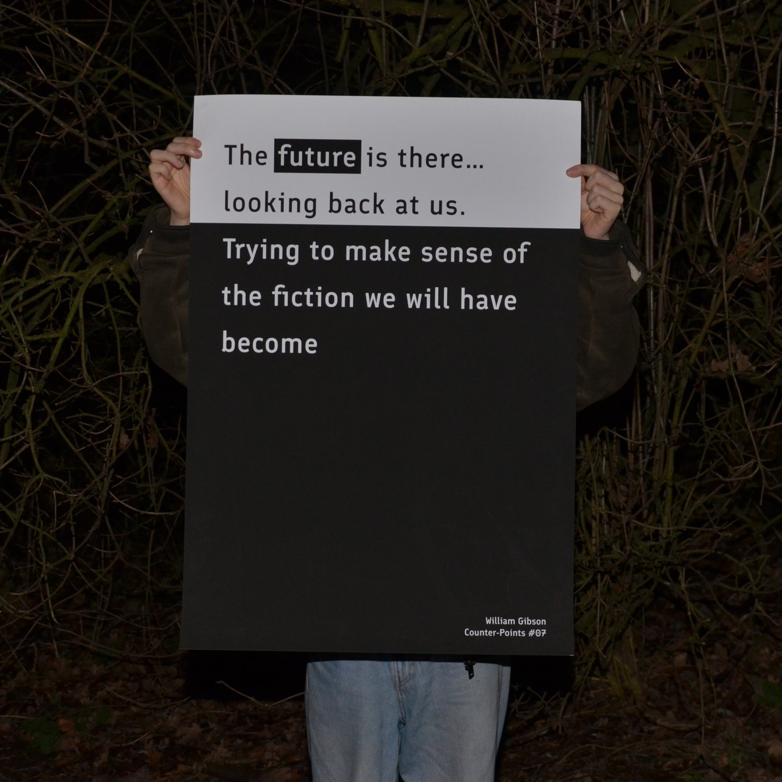 Final outcome — the legible poster, held after dark