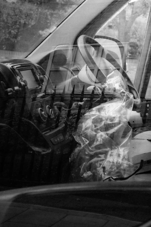 Inside, in black and white