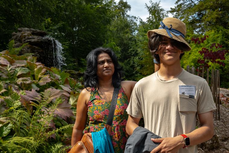 Two of us in the garden, hats and all