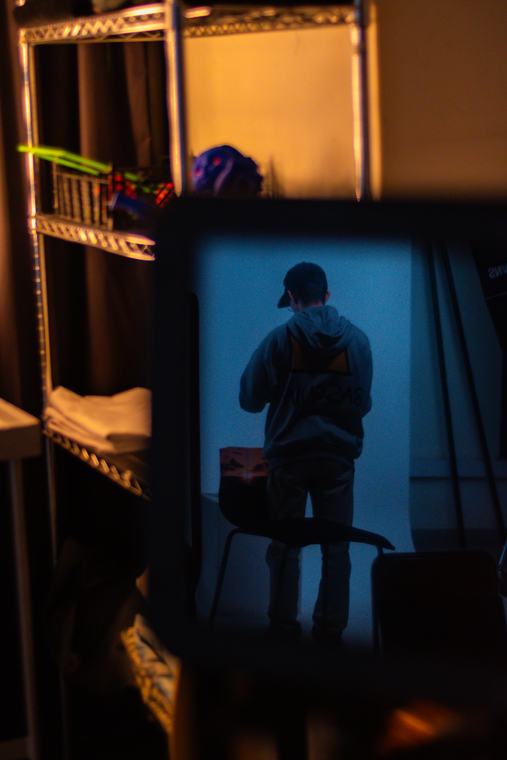 Waiting in the doorway between set-ups