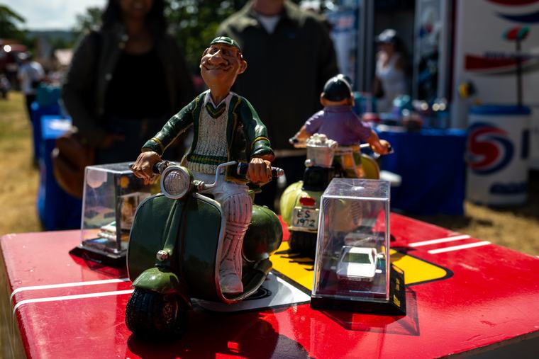 Toys laid out on a bonnet