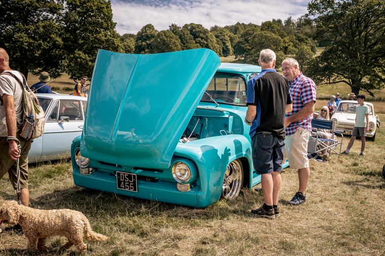 Turquoise, bonnet up, dog included