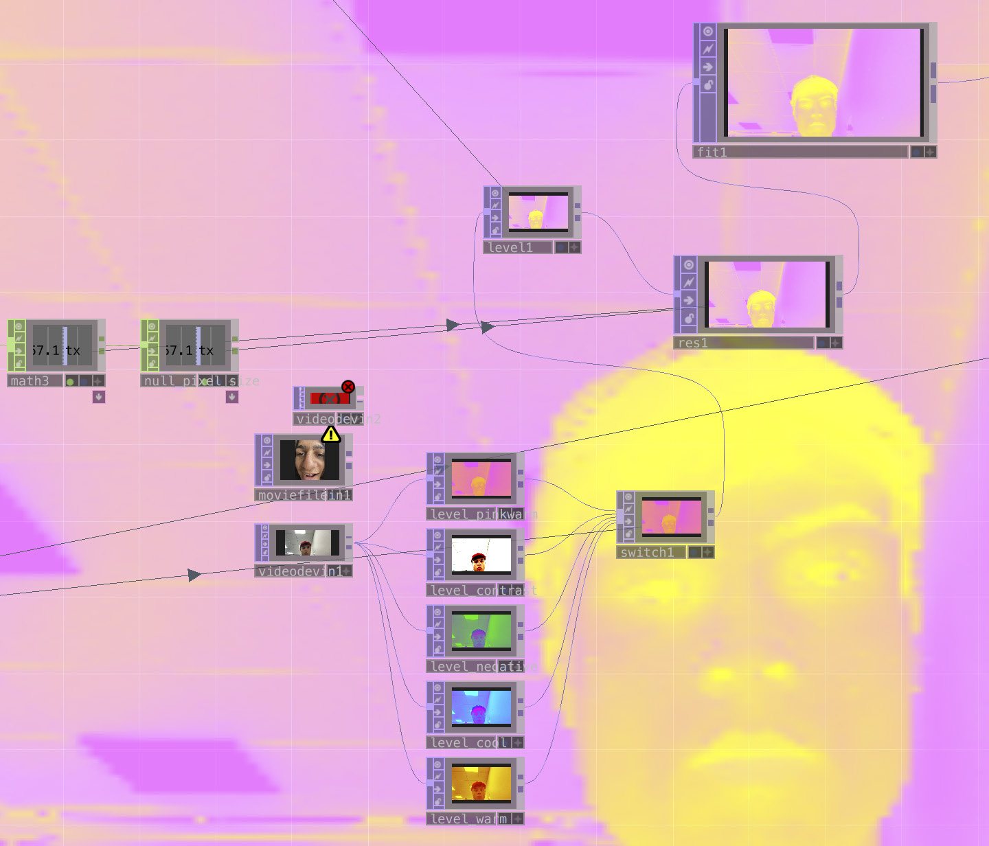 The patch — webcam in, mouse driving resolution and exposure