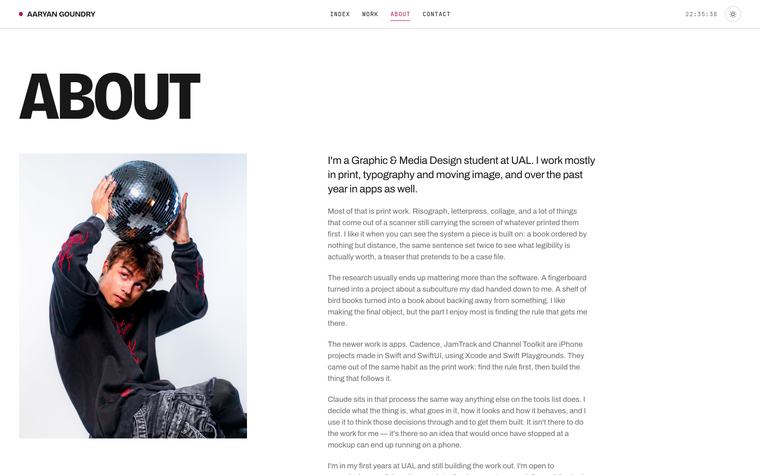 The site, on a desktop