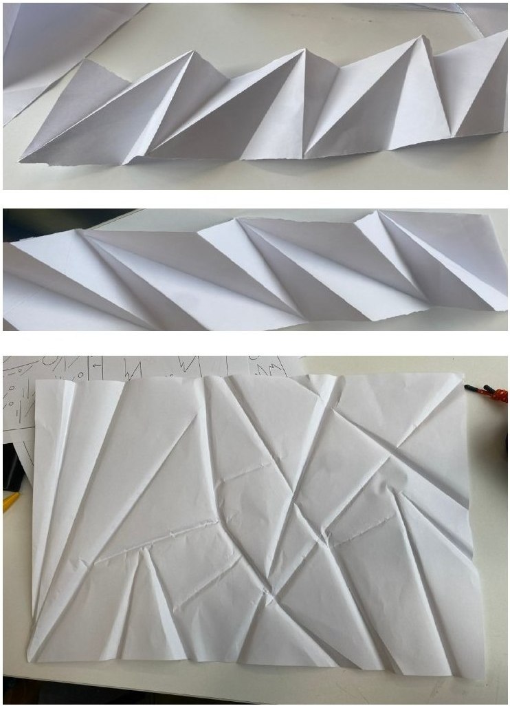 Fold studies — pleats, arches and scored surfaces, made before any type existed